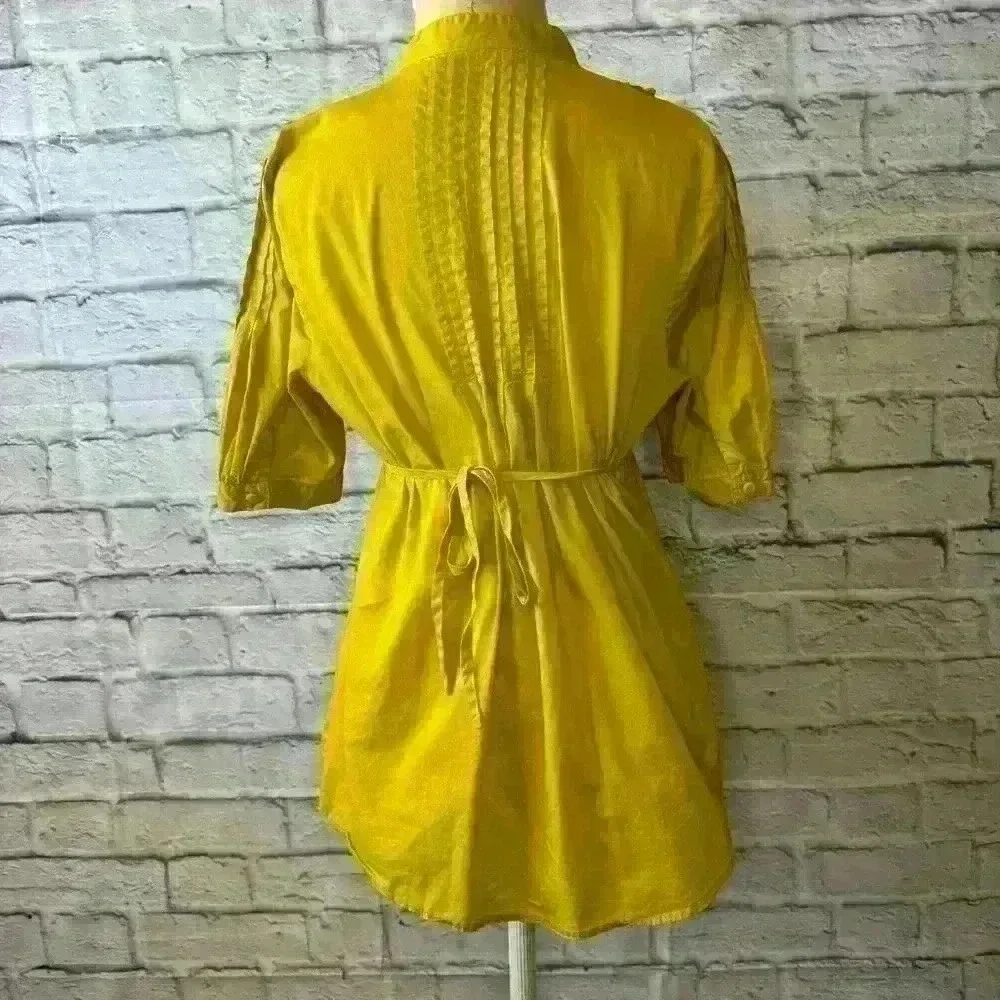 Elle Women’s Small Yellow Tunic Top with Pleat and Ruffle Detail 100% Cotton - Picture 2 of 13